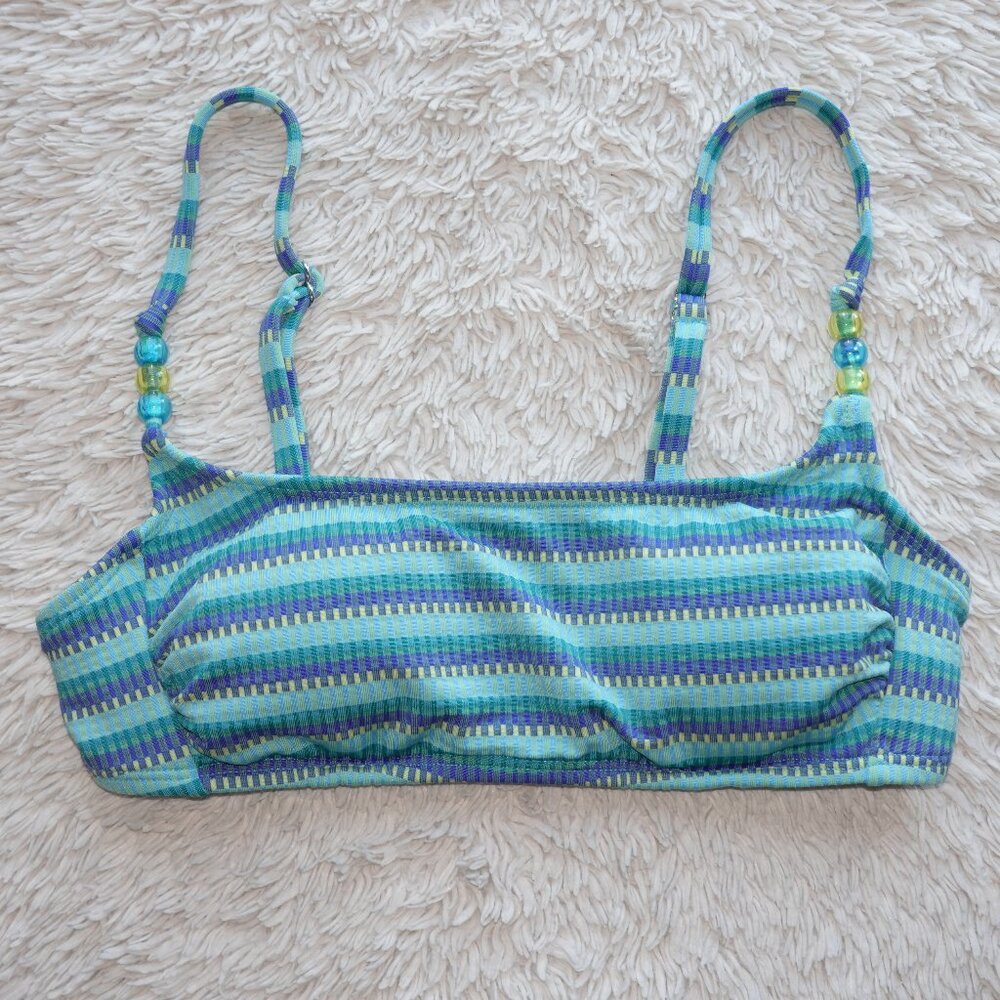 Women's Size XS Wild Fable Blue/Green Striped Textured Bralette Bikini Top